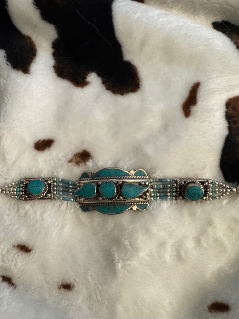 Turquoise Stone Multi-Bead Silver-Tone Bracelet